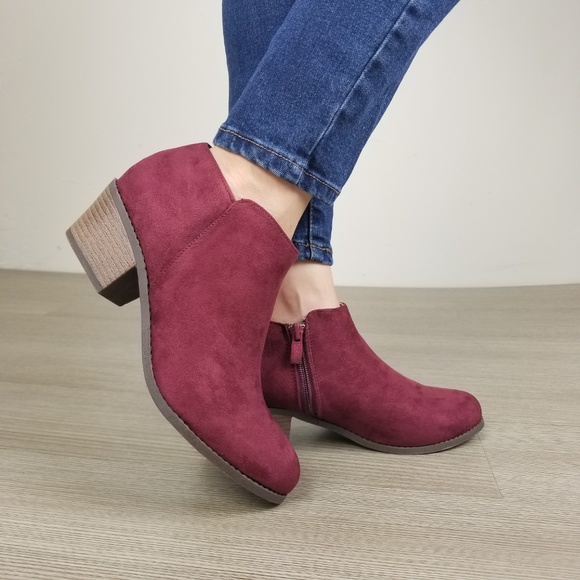 Shoes - Vegan Suede Fall Color  Burgundy Ankle Booties